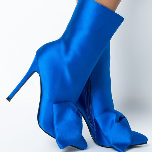 Boots  | Women High Heeled Ankle Bootie With Bow | Blue |  35| thecurvestory.myshopify.com