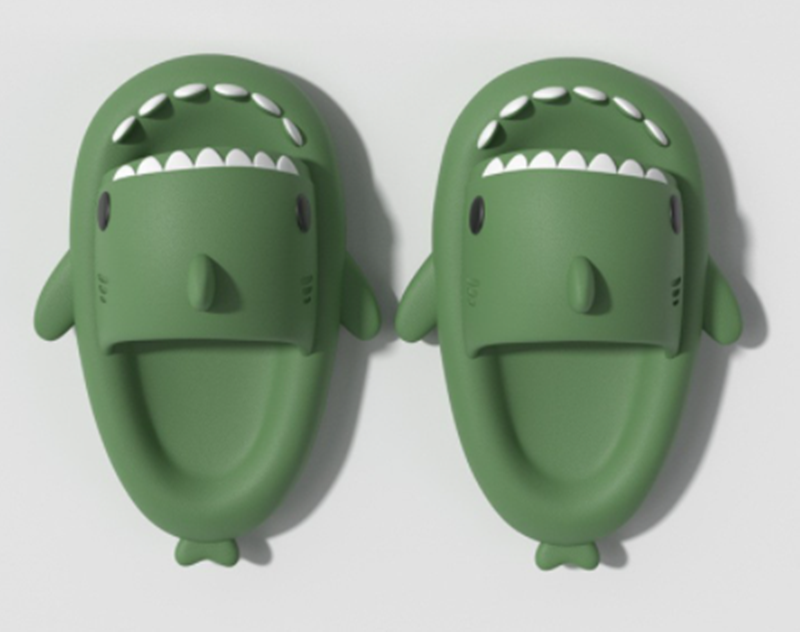 Slippers  | Adult Unisex Slippers Indoor Outdoor Funny Shark Cartoon | Dark green |  36or37| thecurvestory.myshopify.com