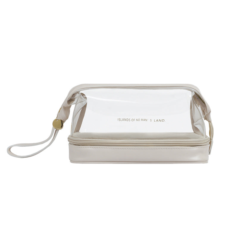 makeup bags  | Double Layer Cloud Transparent Steel Wire Cosmetic Bag | Milk apricot white |  [option2]| thecurvestory.myshopify.com