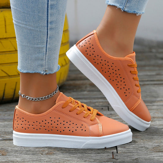 sneakers  | Cutout Flat Shoes Lace-up Hollow Out Walking Shoes For Women Loafers | Light Brown |  36.| thecurvestory.myshopify.com