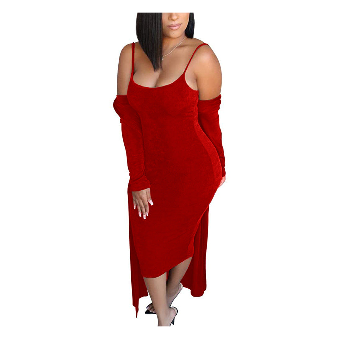 dresses  | Plus Size Women 2 Piece Suspender cardigan Dress | Red |  L| thecurvestory.myshopify.com
