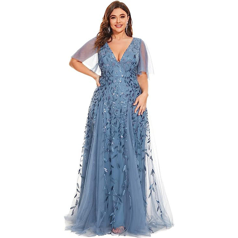 Dress  | Women's Plus Size Bridesmaid Sequined Net Fishtail Dress | Dark Blue |  US10| thecurvestory.myshopify.com