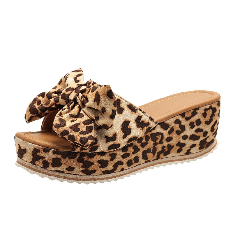 Platform sandals  | Fashion Bow Leopard Print Wedge Slippers For Women | Brown Leopard |  Size36| thecurvestory.myshopify.com