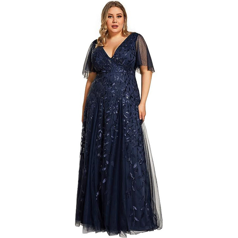 Dress  | Women's Plus Size Bridesmaid Sequined Net Fishtail Dress | Navy Blue |  US10| thecurvestory.myshopify.com