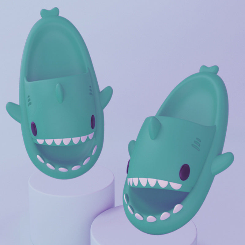 Slippers  | Adult Unisex Slippers Indoor Outdoor Funny Shark Cartoon | Green |  36or37| thecurvestory.myshopify.com