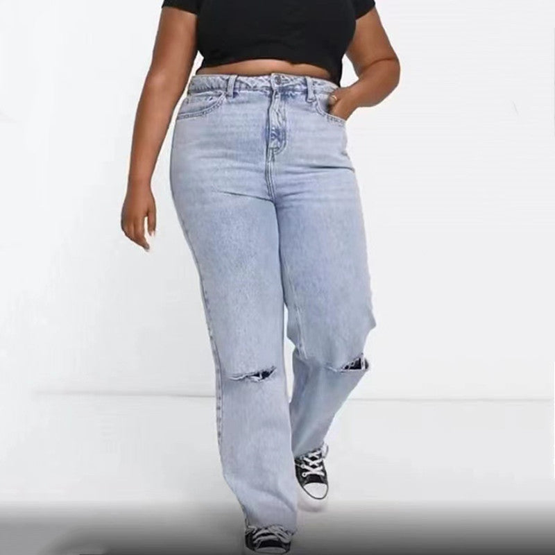 Plus Size Perfection: Urban Leisure Straight-Leg Jeans with Trendy Washed Design – Sizes L to 4XL