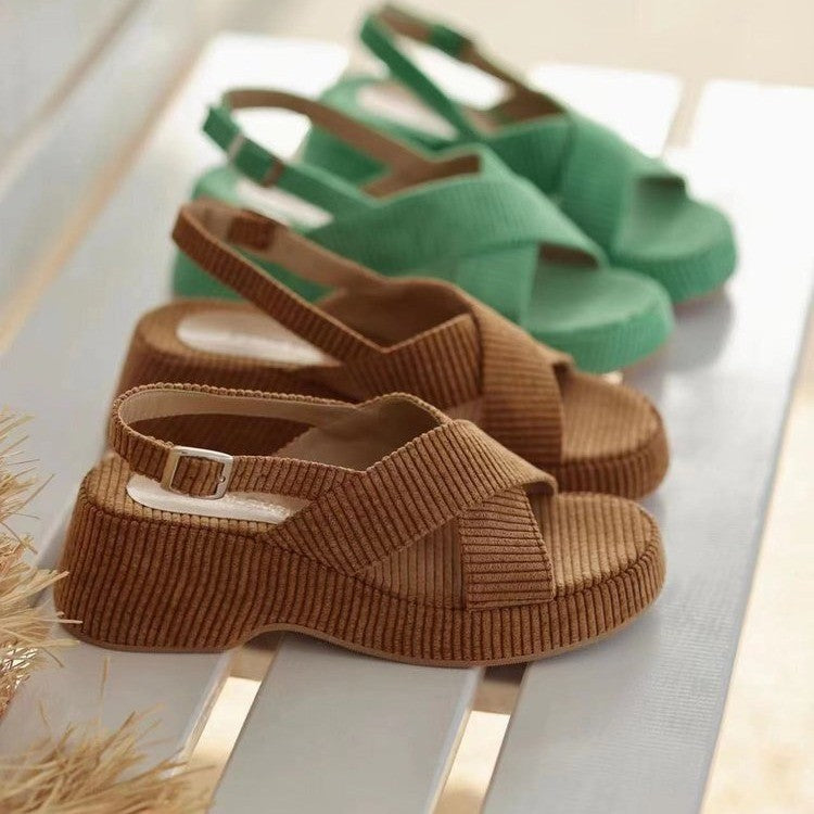Platform sandals  | Women Suede Cross Strap Casual Fashion Open Toe Sandals | |  | thecurvestory.myshopify.com