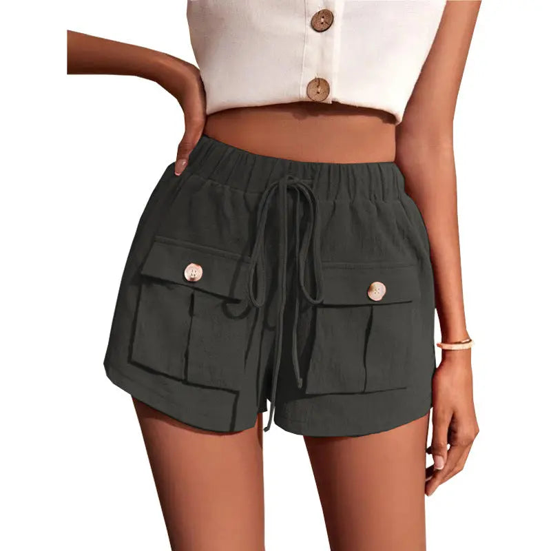 Shorts  | Casual Cargo Shorts With Pocket Loose Drawstring Pants Summer Women | Dark Gray |  2XL| thecurvestory.myshopify.com