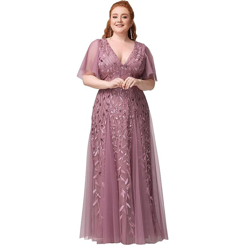 Dress  | Women's Plus Size Bridesmaid Sequined Net Fishtail Dress | Orchid |  US10| thecurvestory.myshopify.com