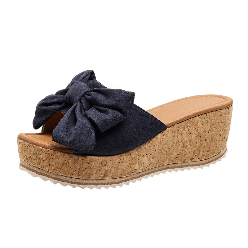 Platform sandals  | Fashion Bow Leopard Print Wedge Slippers For Women | Blue |  Size36| thecurvestory.myshopify.com