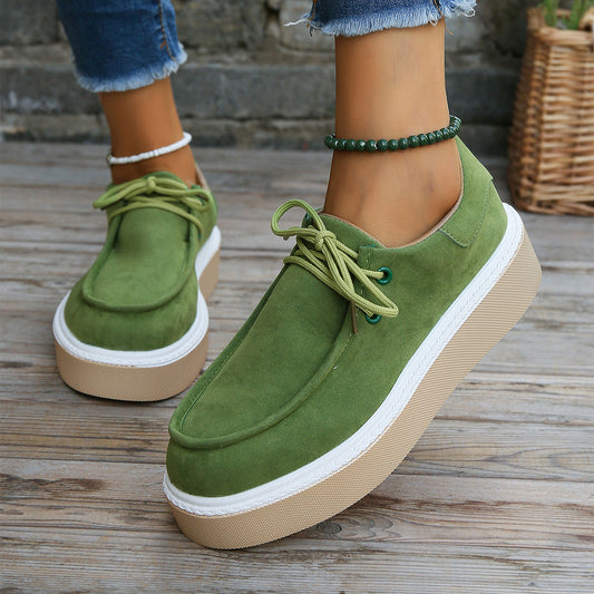 New Thick Bottom Lace-up Flats Women Solid Color Casual Fashion Lightweight Sneakers