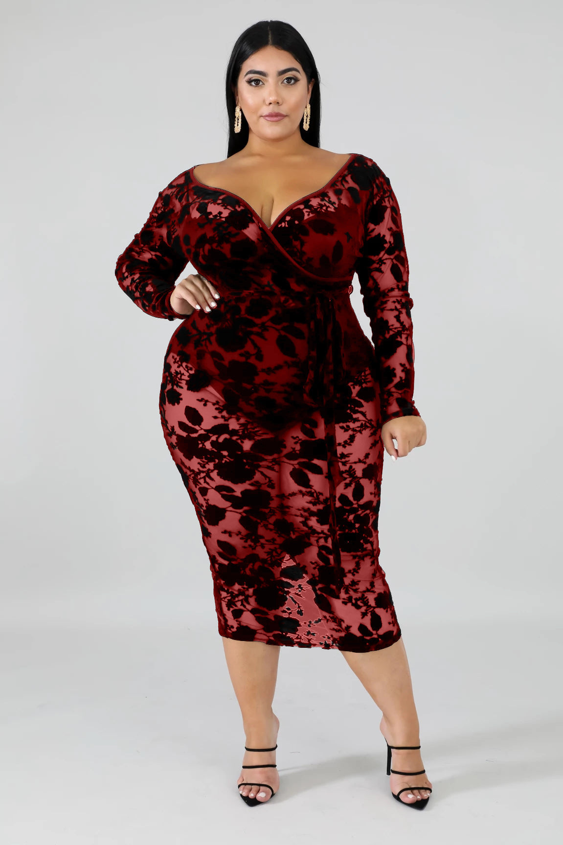 Women Plus Size Embroided Lace See through Dress
