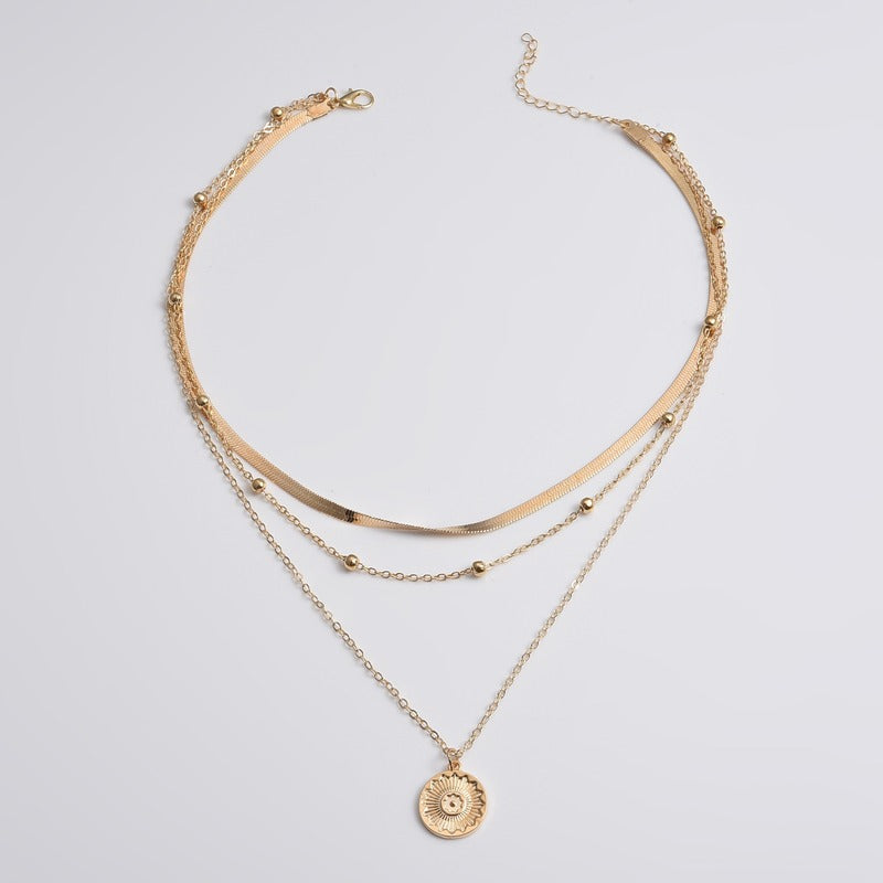 Necklace  | Popular Fashion Personality New Simple Multi-layer Lotus Pendant Necklace Female Blade Chain Necklace | Gold |  [option2]| thecurvestory.myshopify.com