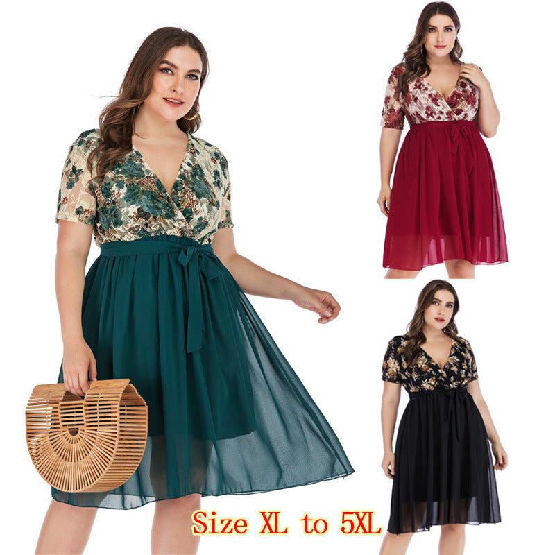 dresses  | Women Plus size Short Sleeve Floral Evening Dress | |  | thecurvestory.myshopify.com