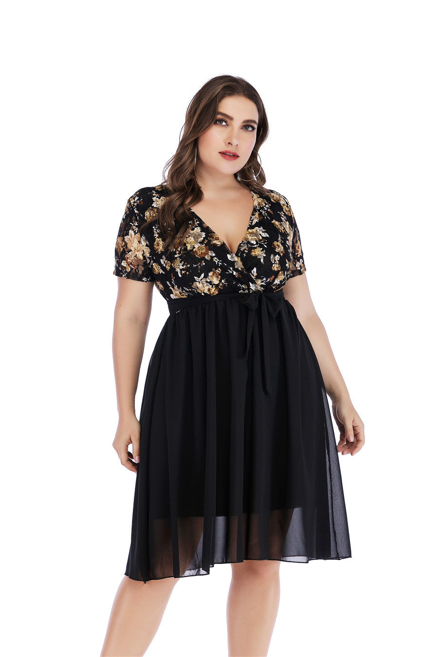 Women Plus size Short Sleeve Floral Evening Dress