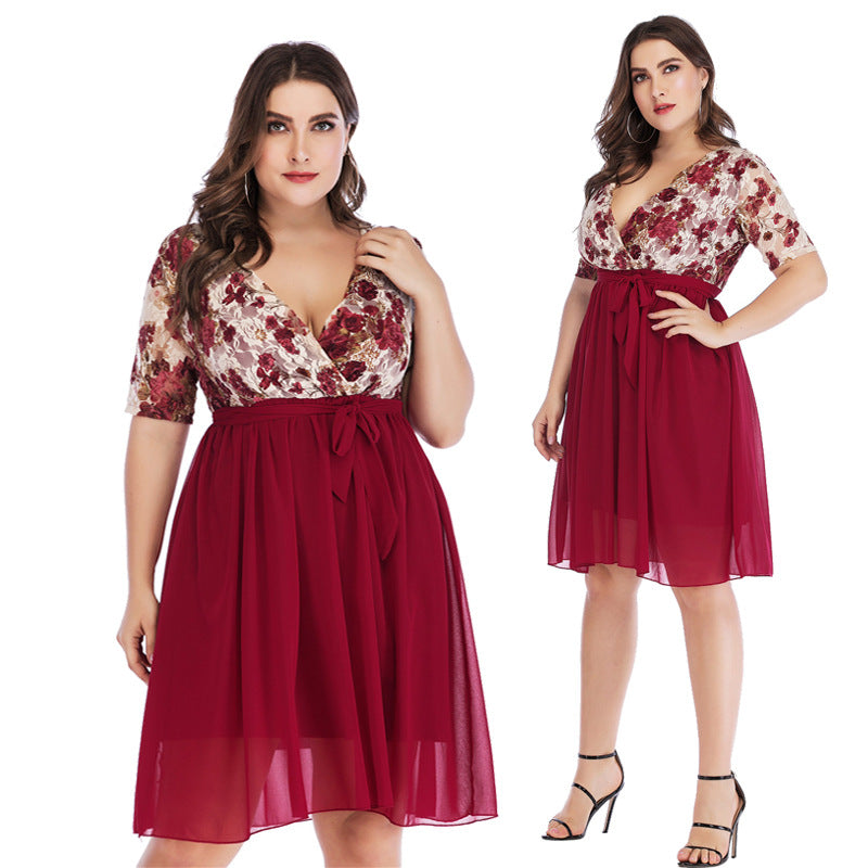 dresses  | Women Plus size Short Sleeve Floral Evening Dress | |  | thecurvestory.myshopify.com