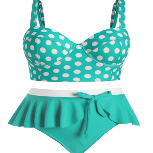 Swimsuit  | Plus Size Swimwear Female Push Up Bikini Two Pieces Swimsuit | Green |  2XL| thecurvestory.myshopify.com