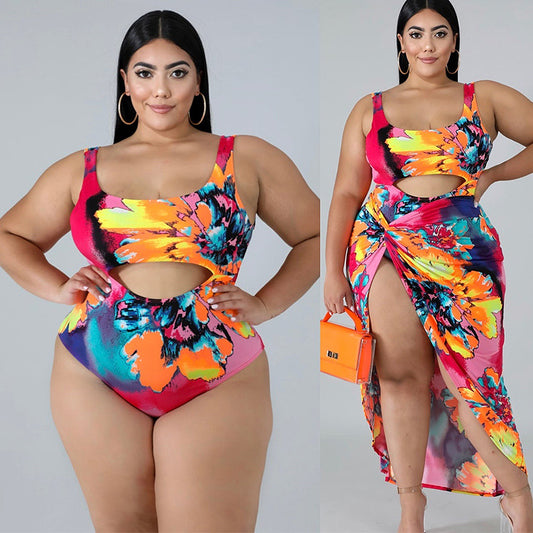 Plus Size Swimsuit One-piece printed swimsuit for women