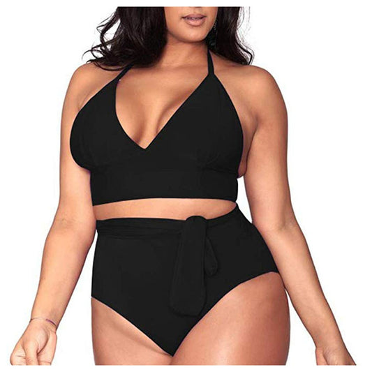 Swimsuit  | Plus size straps sexy bikini multi-rope belt deep V high waist swimsuit women | Black |  3XL| thecurvestory.myshopify.com