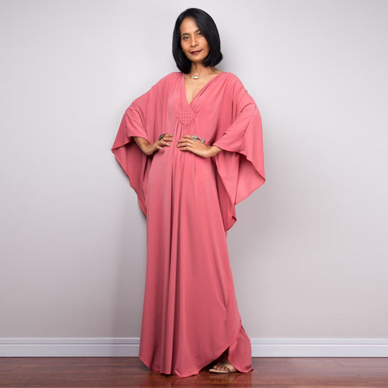 Dress  | Free Size  Chest Woven Loose Plus Size Beach Cover-up Robe Vacation | Watermelon Red |  Free Size| thecurvestory.myshopify.com