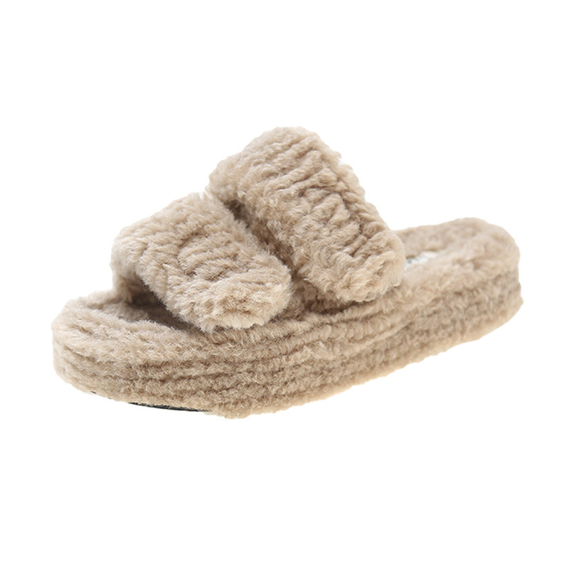 sandals  | Winter Slippers With Velcro Design Fashion Indoor Outdoor Garden Home Shoes | Milk Tea Color |  35.| thecurvestory.myshopify.com