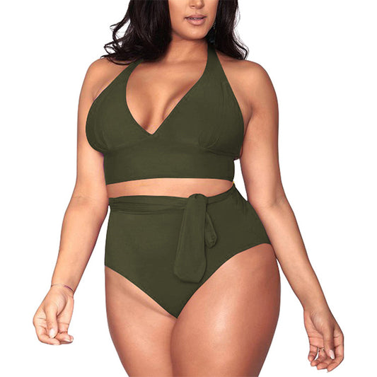 Swimsuit  | Plus size straps sexy bikini multi-rope belt deep V high waist swimsuit women | Green |  3XL| thecurvestory.myshopify.com