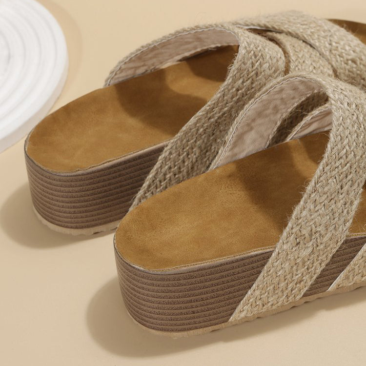 Woven Cross-strap Slippers Platform Sandals
