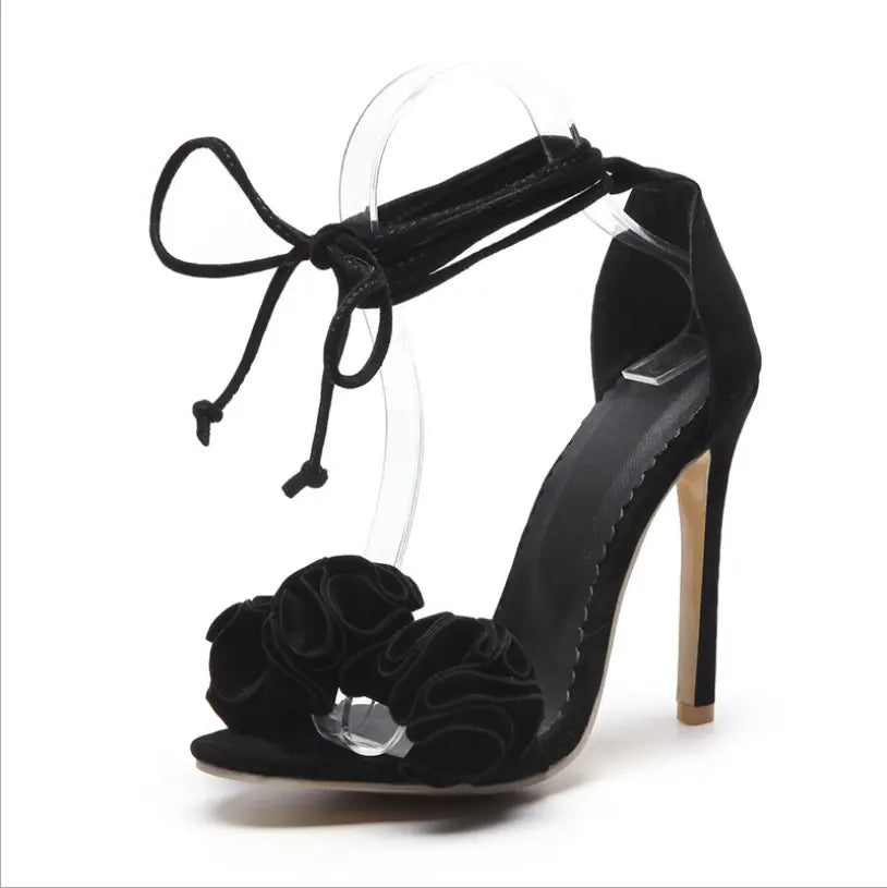 [product_type]  | High-heeled sandals women's fine with flowers suede women's shoes large size 40-52 strap shoes | [option1] |  [option2]| thecurvestory.myshopify.com