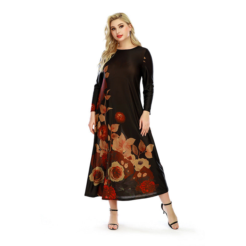 Dress  | Women Plus Size Round Neck Simple Printing Knitted maxi Dress | |  | thecurvestory.myshopify.com