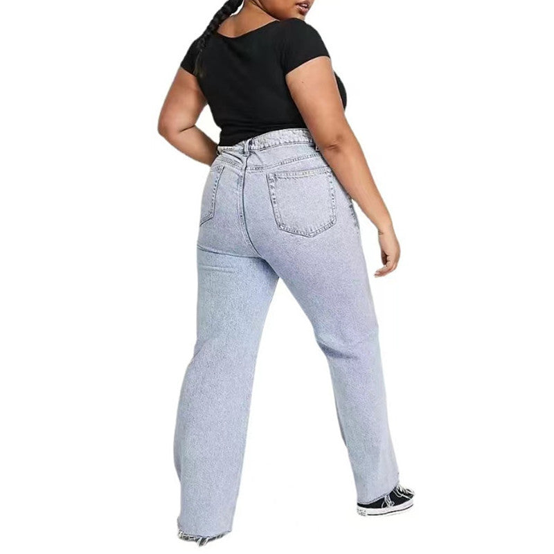 jeans  | Plus Size Perfection: Urban Leisure Straight-Leg Jeans with Trendy Washed Design – Sizes L to 4XL | |  | thecurvestory.myshopify.com