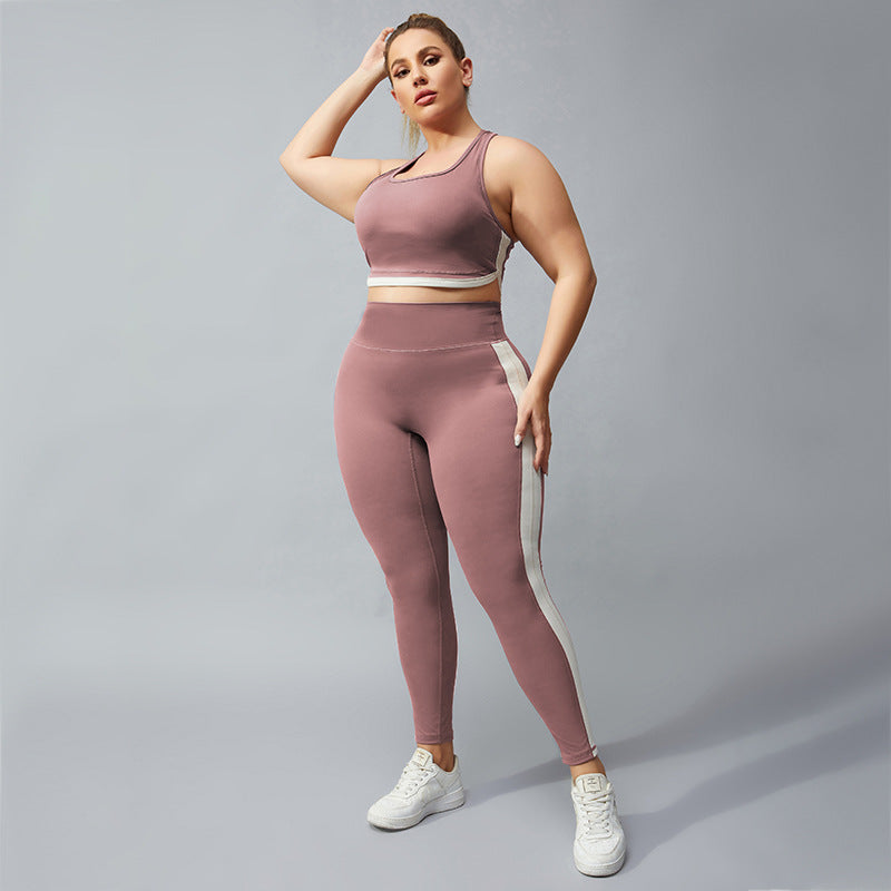 co-ord sets  | Plus SIze Contrast Color Sports Suit Underwear Vest Style | Pink |  1XL| thecurvestory.myshopify.com