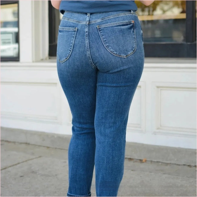 Pants  | Plus Size Women's Fashionable Simple  Strechable Jeans | Dark Blue Regular |  2XL| thecurvestory.myshopify.com