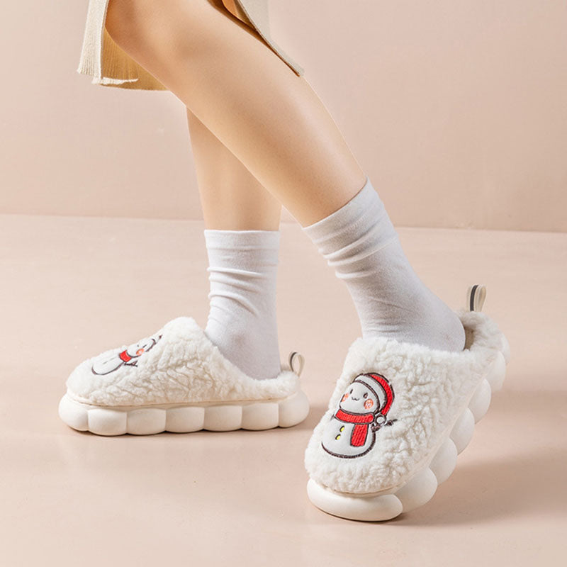 Slippers  | Cute Snowman Slippers Winter Indoor Household Warm Plush Thick-Soled Anti-slip Couple Home Slipper Soft Floor Bedroom House Shoes | |  | thecurvestory.myshopify.com
