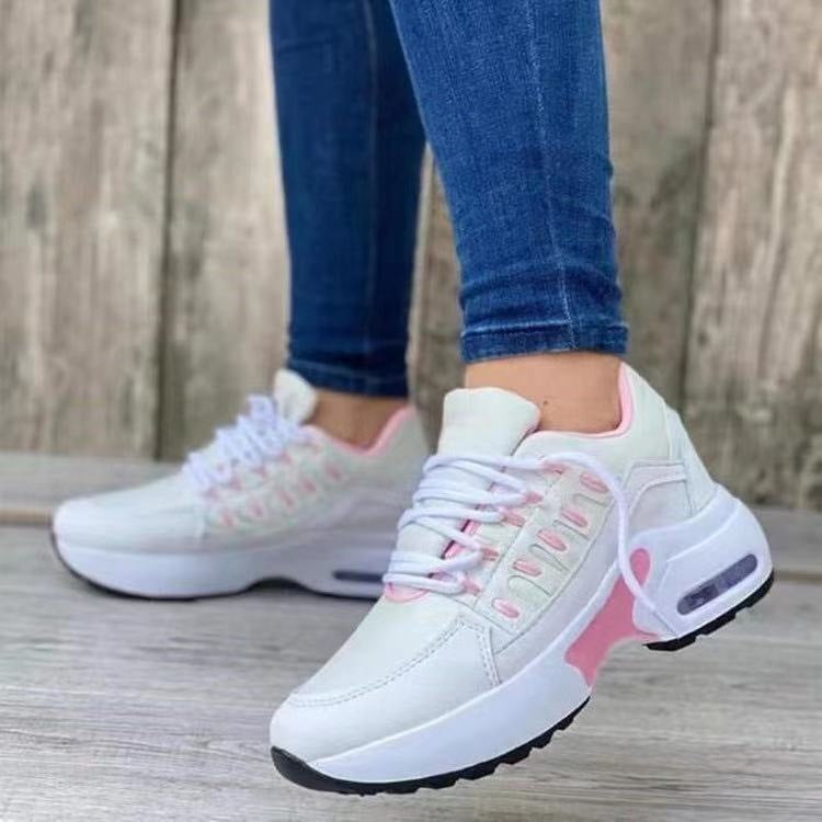 Trainers & Sneakers  | Lace Up Sneakers Women Wedge Heel Running Sports Shoes | White |  Size35| thecurvestory.myshopify.com
