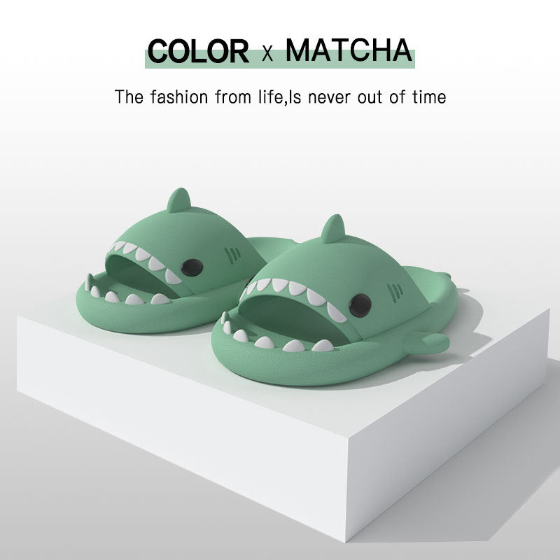 Slippers  | Adult Unisex Slippers Indoor Outdoor Funny Shark Cartoon | 4CM Thick Sole fruit green |  36or37| thecurvestory.myshopify.com