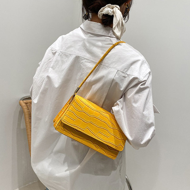 Women Shoulder Bgas Stone Pattern Solid Color Elegant Bag