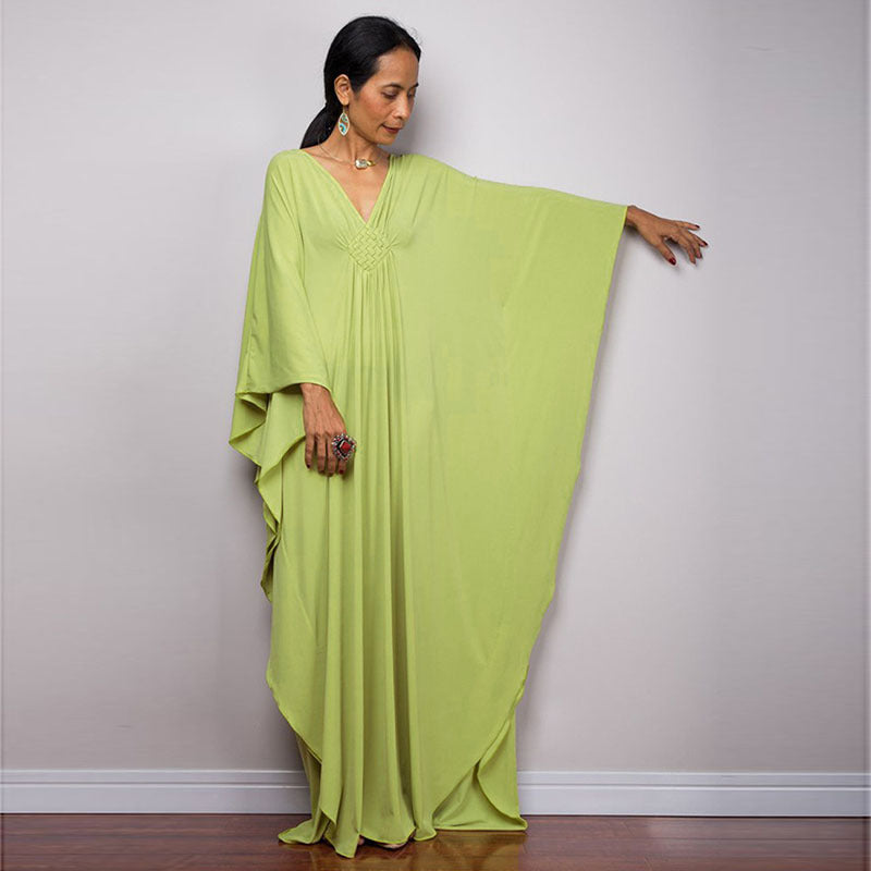 Dress  | Free Size  Chest Woven Loose Plus Size Beach Cover-up Robe Vacation | Yellow Green |  Free Size| thecurvestory.myshopify.com
