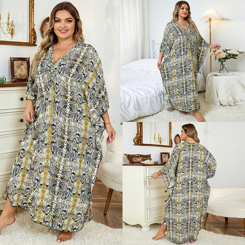 Dress  | Loose Plus Size Robe Vacation Beach Coat | Snake Pattern |  Free Size| thecurvestory.myshopify.com