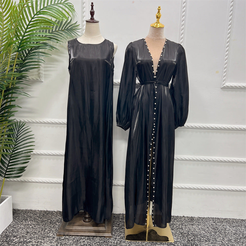 dresses  | Women Black bubble Sleeve two piece dress and cardigan | Black |  L| thecurvestory.myshopify.com