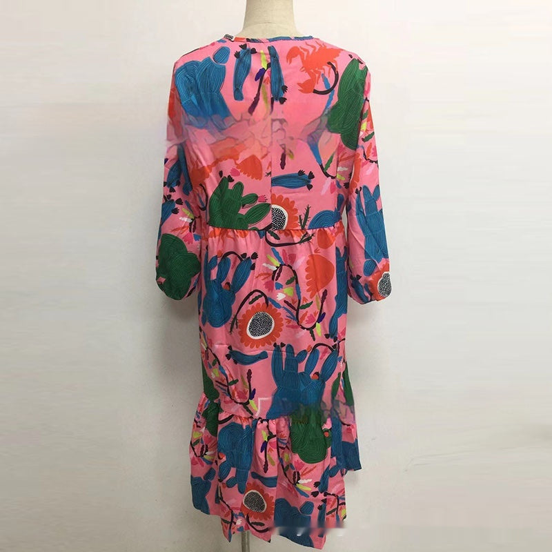 Dress  | Women  Plus Size Loose Printed Long-sleeve Round-collar Dress | |  | thecurvestory.myshopify.com