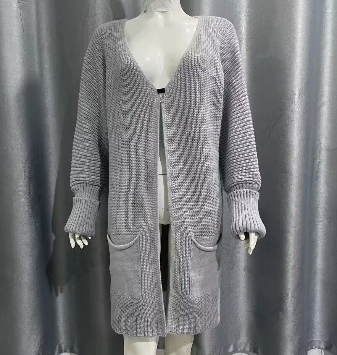 cardigans  | New Solid Color Loose Knitted Sweater Mid-length Coat | Gray |  L| thecurvestory.myshopify.com