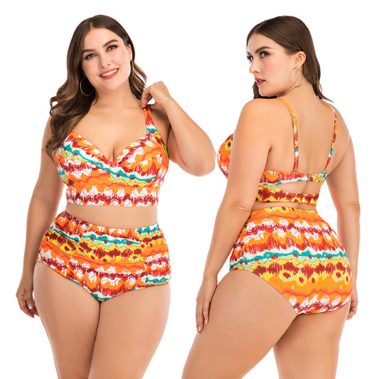 Swimsuit  | Plus size two piece printed  split swimsuit | Picture color |  3XL| thecurvestory.myshopify.com