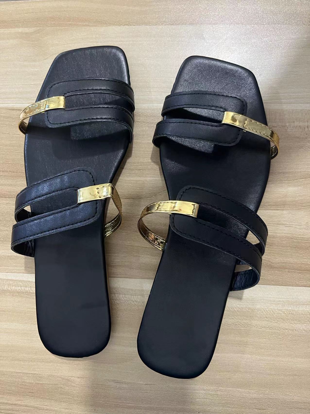 Flat Sandals  | Women Color Matching Flat Sandals And Slippers | Black |  36| thecurvestory.myshopify.com