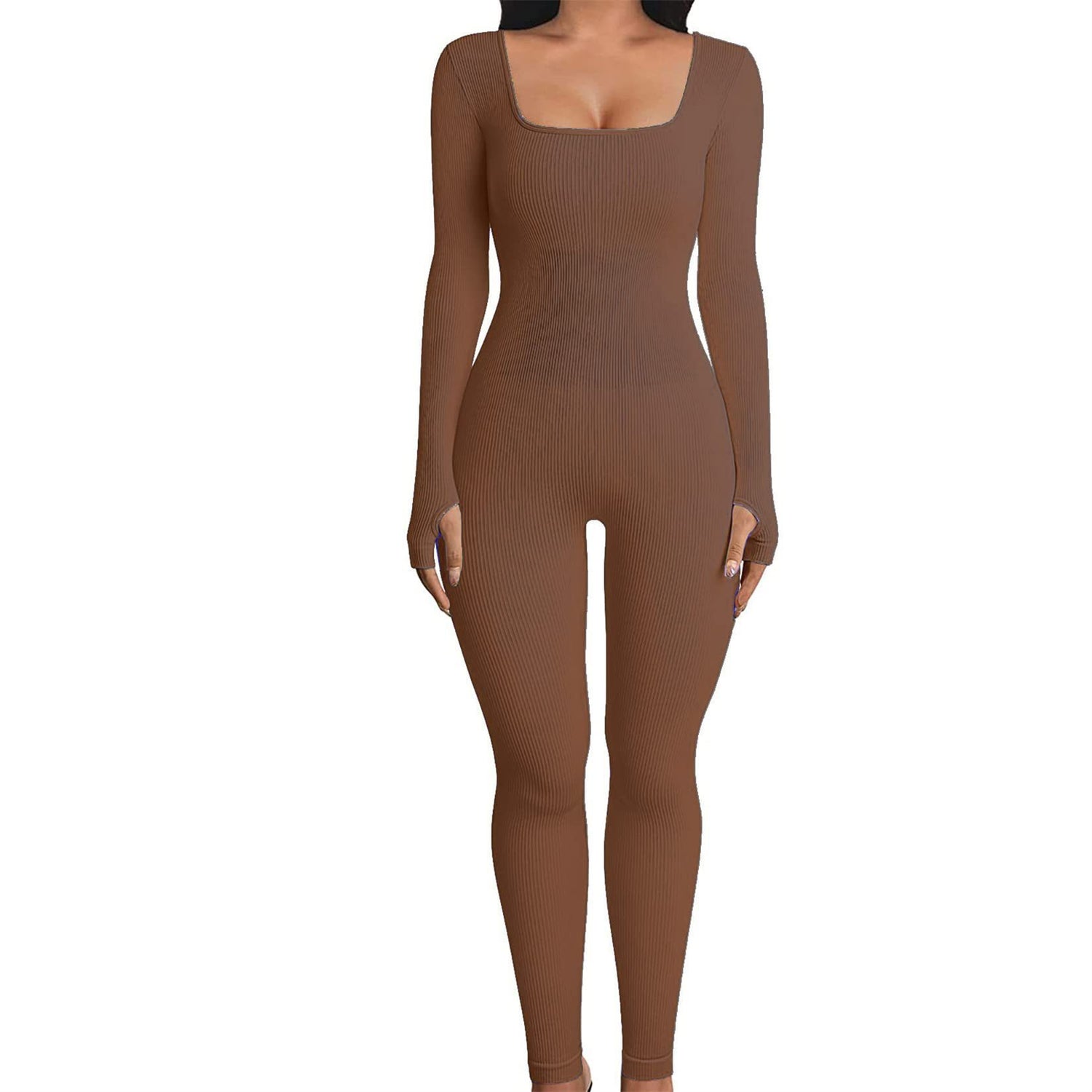 Jumpsuit  | Urban Chic: One-Piece Thread Bodysuit in Dazzling Colors – Sizes S to 3XL | 2XL |  Brown| thecurvestory.myshopify.com