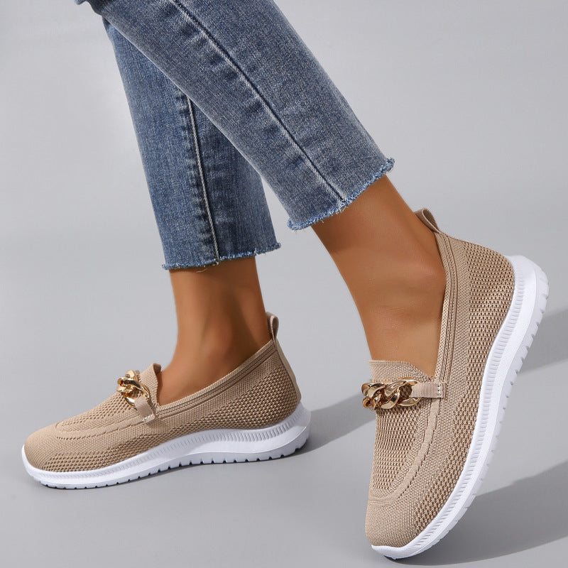 Trainers & Sneakers  | Chain Flats Shoes Women Mesh Sports Walking Shoes | [option1] |  [option2]| thecurvestory.myshopify.com