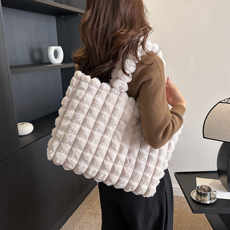 Women plush Hand Bag in 2 sizes Elegant Tote Bag