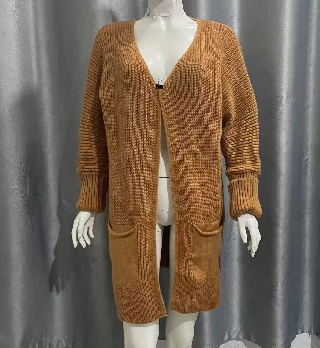 cardigans  | New Solid Color Loose Knitted Sweater Mid-length Coat | Brown |  L| thecurvestory.myshopify.com