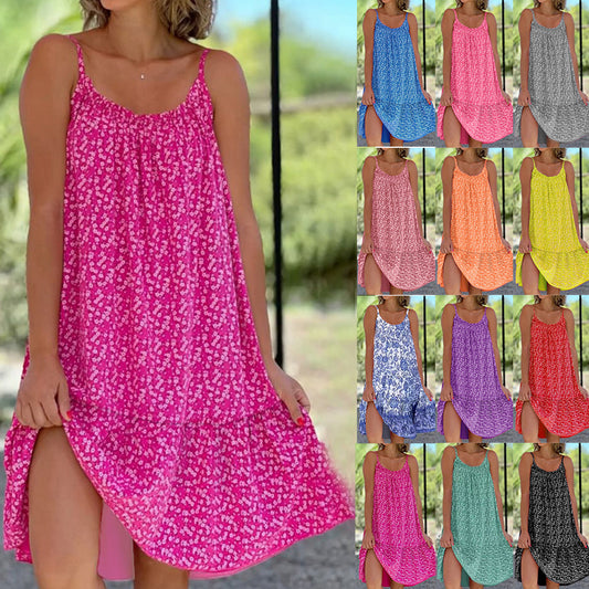 dresses  | Floral Fluffy Dress Summer Loose Sleeveless Beach Dress | [option1] |  [option2]| thecurvestory.myshopify.com
