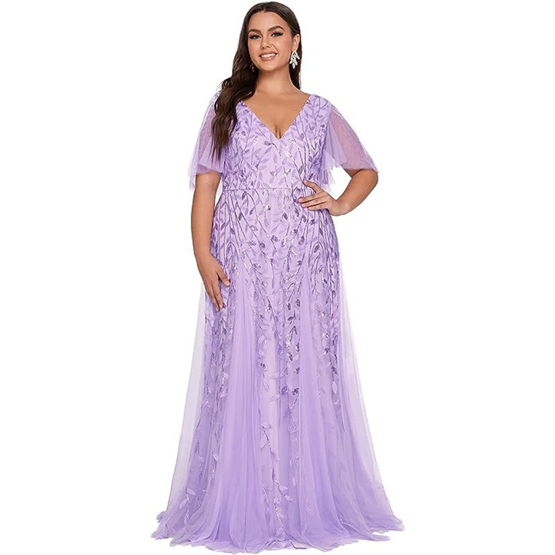 Dress  | Women's Plus Size Bridesmaid Sequined Net Fishtail Dress | Purple |  US10| thecurvestory.myshopify.com