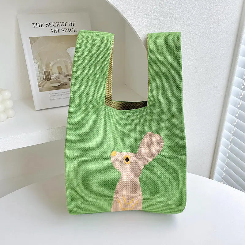 Rabbit Knitted Shoulder Bag Large Capacity Tote - Image #13
